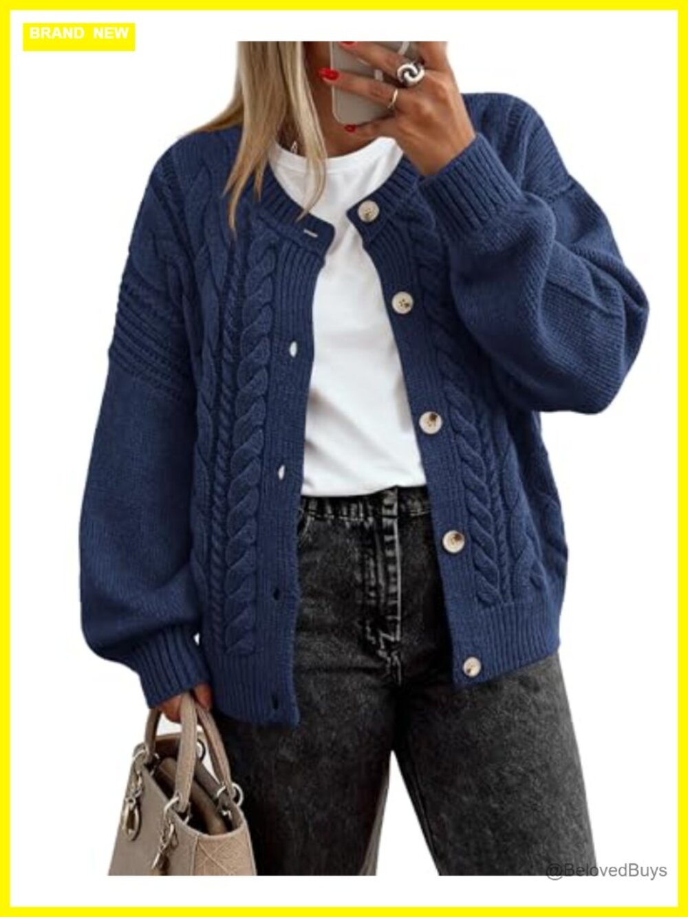 Chunky Cable Knit Button Down Cardigan Sweater Long Sleeve Loose